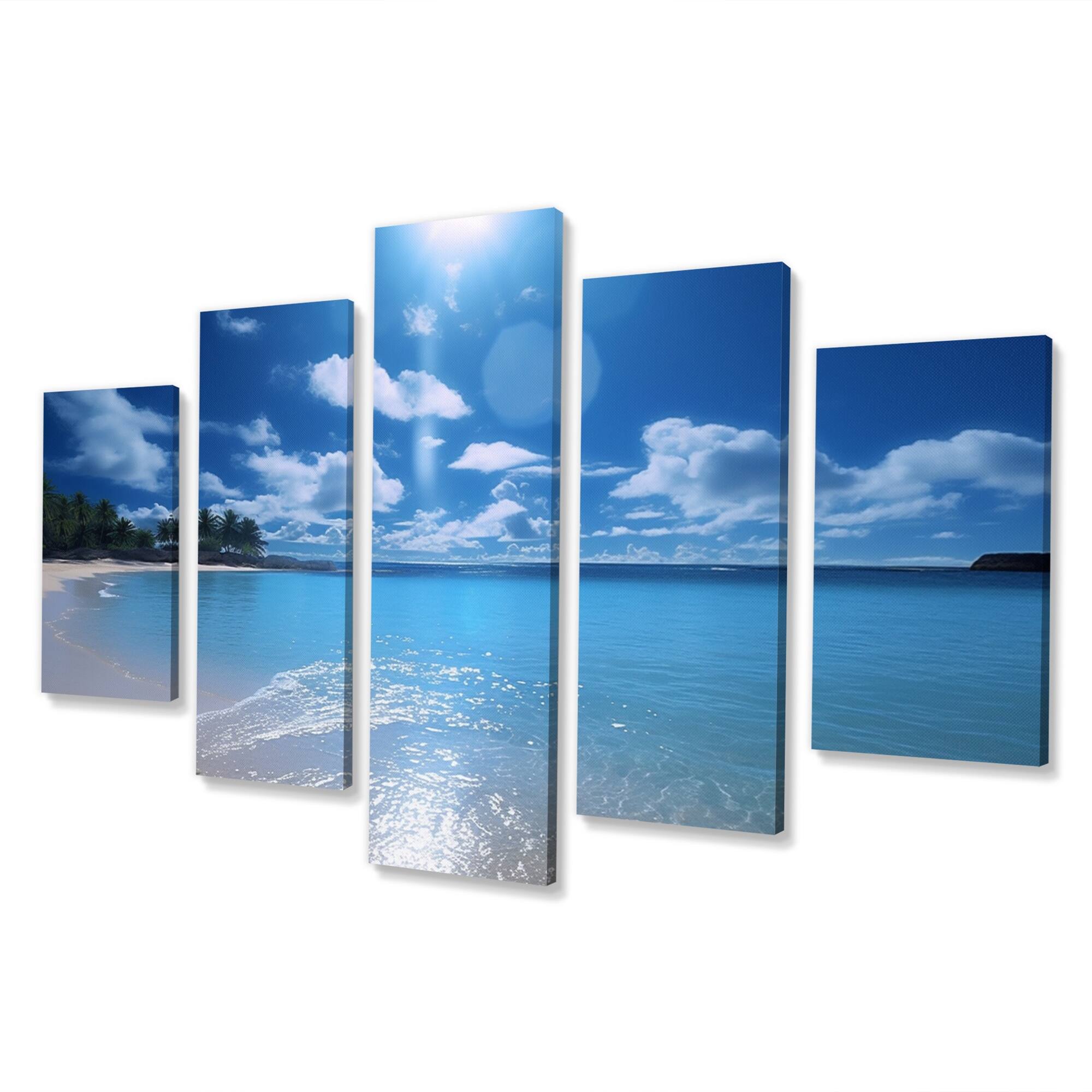 Designart "Sand and Blue Caribbean Sea IV" Nautical & Beach Multipanel